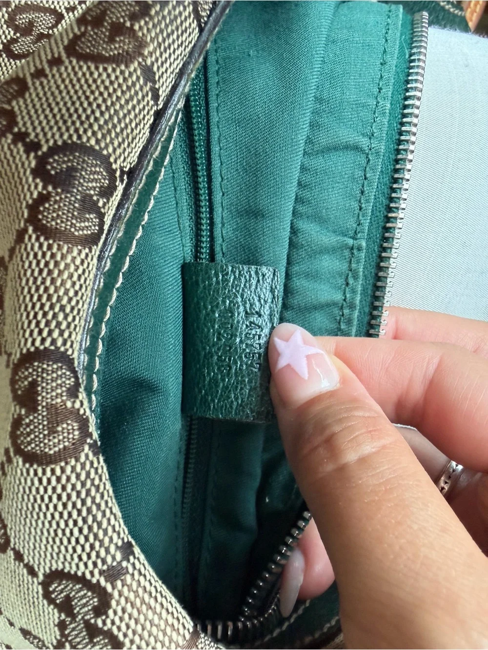 Gucci Beige Monogram Hobo with Green Trim